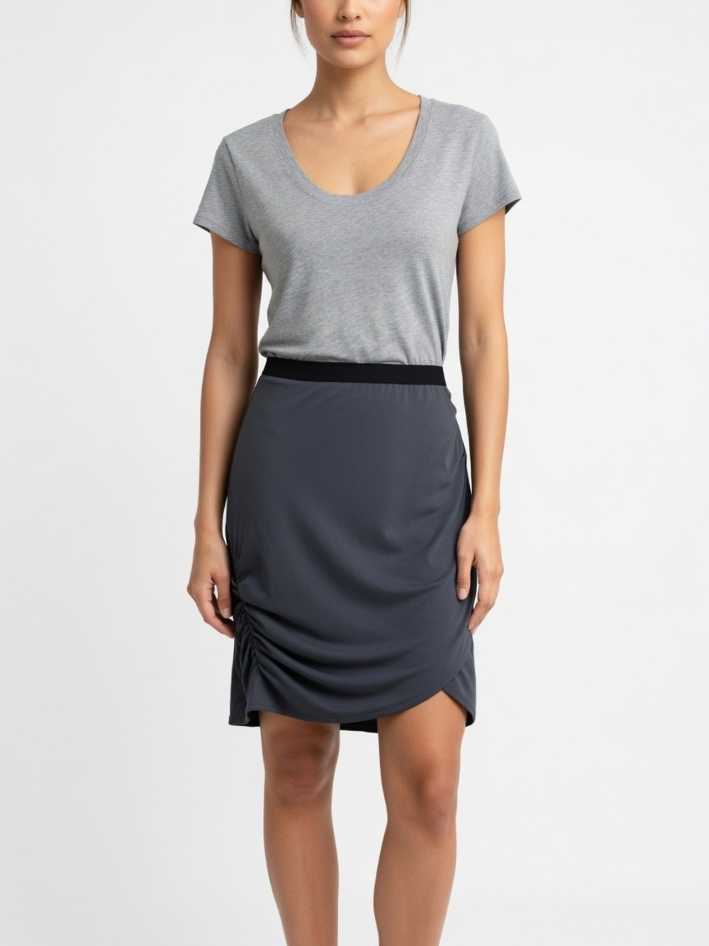 Theory Grey Bi-Colour Mixed Media Ruched Cotton & Rayon Dress